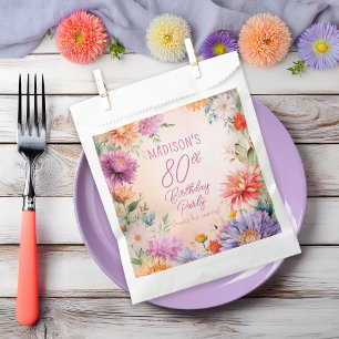 Boho Aster Flowers Floral 80th Birthday Party Favour Bag