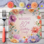 Boho Aster Flowers Floral 80th Birthday Party Paper Plate<br><div class="desc">Elegant bohemian style aster flowers floral design "80th Birthday Party" design,  featuring a floral frame of asters in a variety of colors,  including purple,  magenta rose pink and golden and butter yellow,  on a pastel-toned watercolor background.</div>