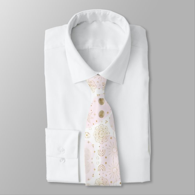 Boho Astrology Gold Celestial Pattern Tie (Tied)