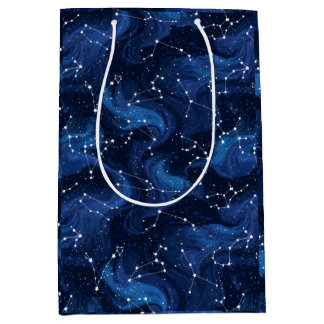 Boho Astrology Zodiac sign pattern on blue Medium Gift Bag