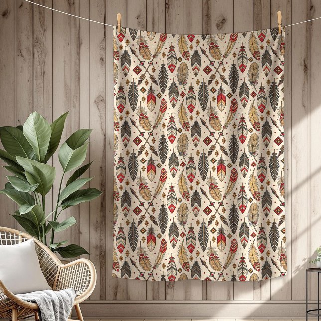 Boho Authentic Tribal Native Ethnic feathers arrow Fleece Blanket (Boho Authentic Tribal Native Ethnic feathers arrow Fleece Blanket)