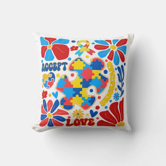Boho Autism Awareness Throw Pillow (Front)