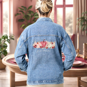 Boho Automne Citrouille Texte Denim Veste