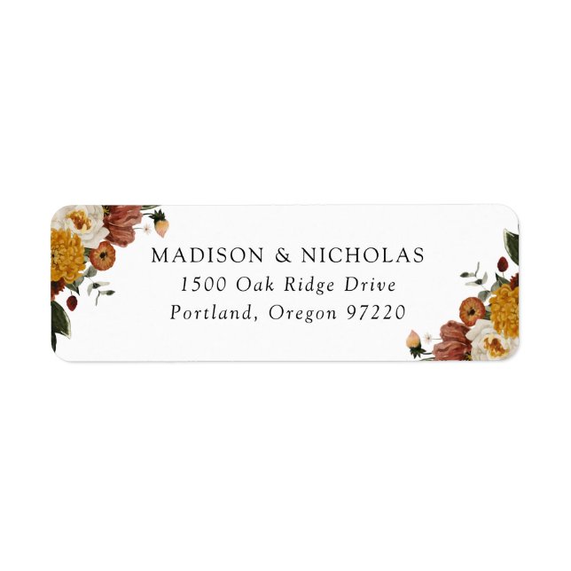 Boho Automne Floral Adresse de retour Label (Devant)