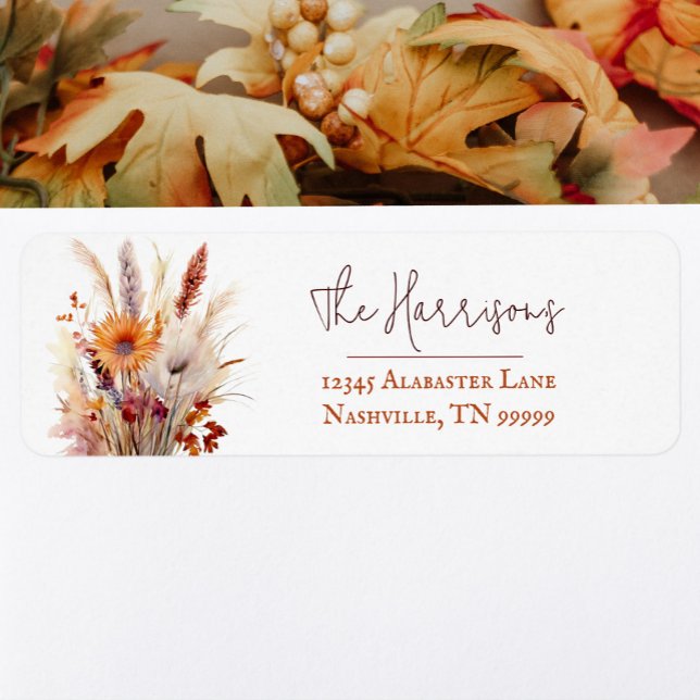 Boho Automne Floral Mariage Adresse (Autumn Boho Floral Wedding Address Label)
