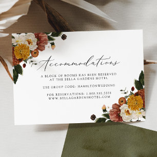Boho Automne Floral Mariage Carte d'hébergement