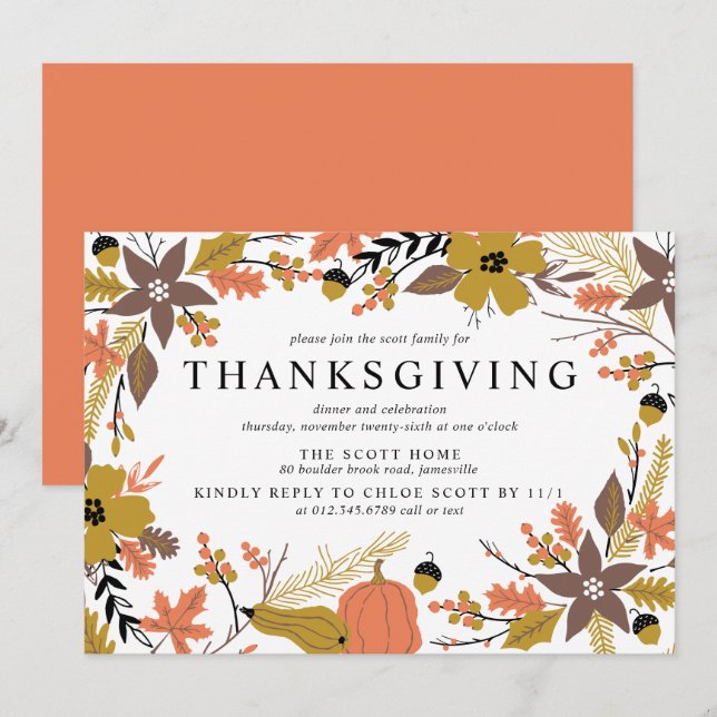 Boho Automne quitte Thanksgiving Dîner Invitation (Devant / Derrière)
