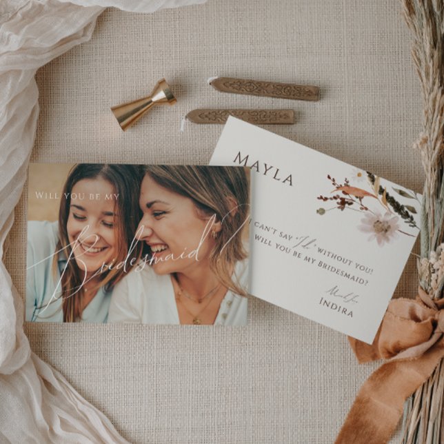 Boho Autumn Beige Faded Photo Bridesmaid Card (Creator Uploaded)