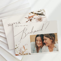 Boho Autumn Beige Photo Bridesmaid Proposal Card