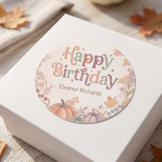 Boho Autumn Birthday Round Label
