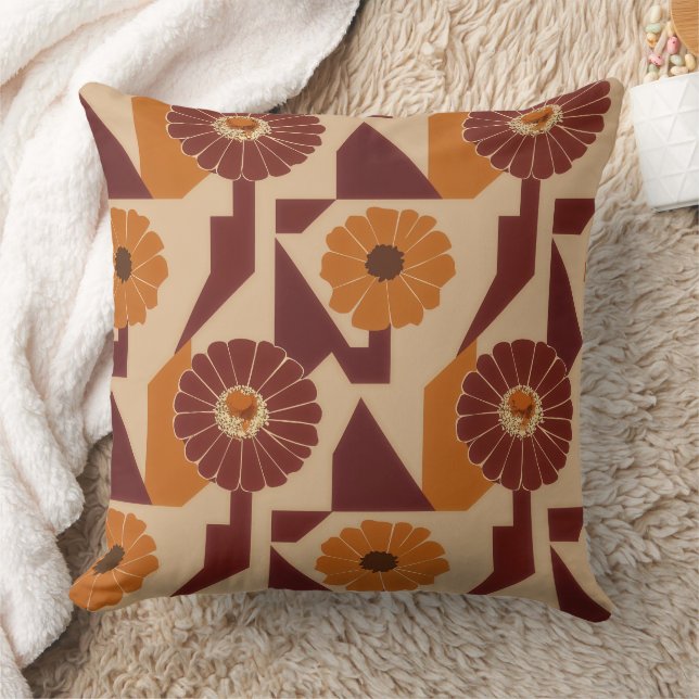 Boho Autumn Botanical Floral Pattern Throw Pillow (Blanket)