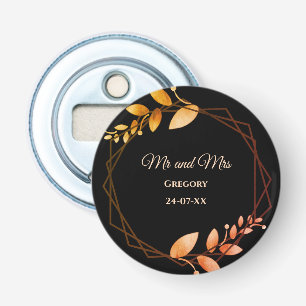 Boho autumn botanical gold frame wedding bottle opener