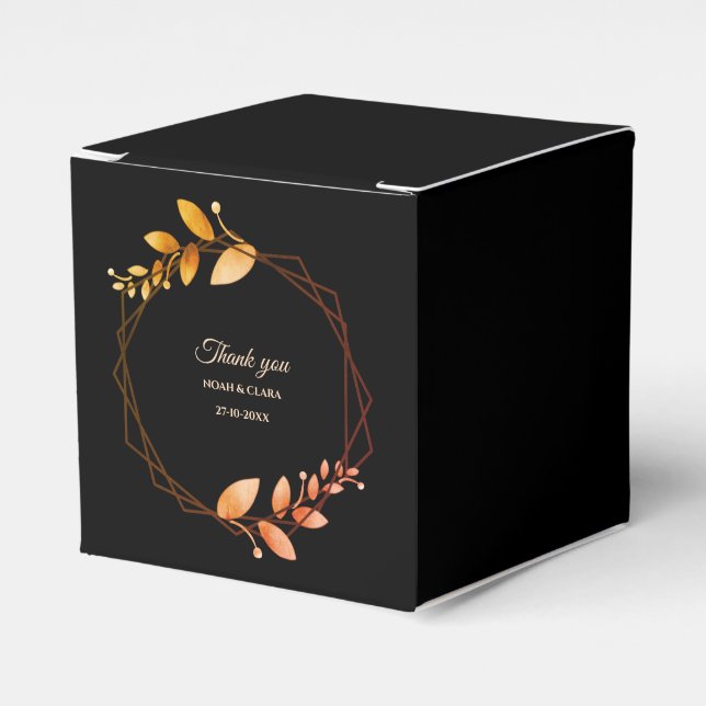 Boho autumn botanical gold frame wedding favor box (Front Side)