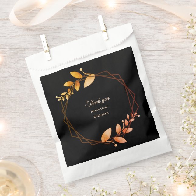 Boho autumn botanical gold frame wedding favour bag (Clipped)