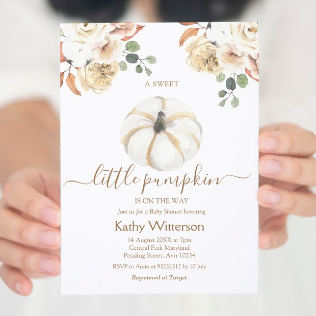 Boho Autumn Fall Floral Pumpkin Baby Shower Invitation (Creator Uploaded)