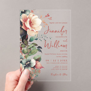 Boho Autumn Fall Floral Wedding Script Typography Acrylic Invitations
