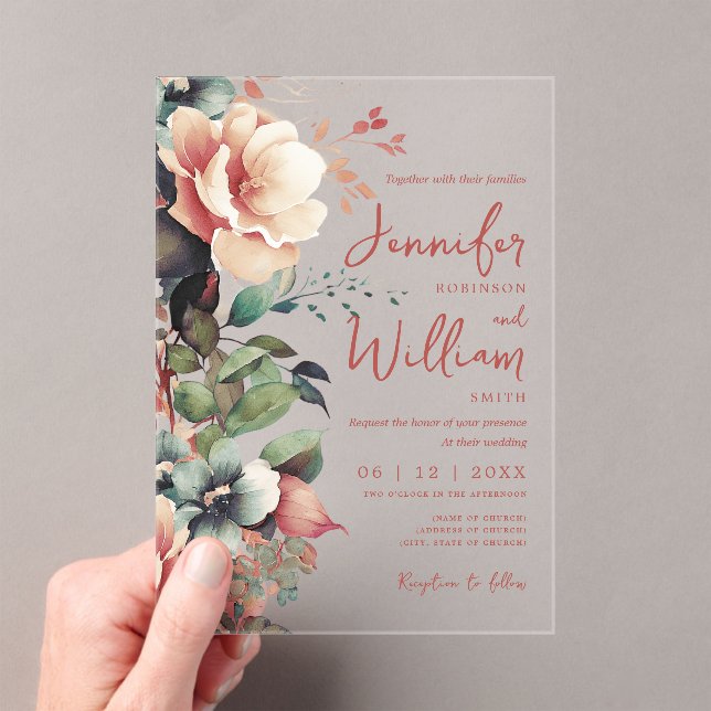 Boho Autumn Fall Floral Wedding Script Typography Acrylic Invitations (Insitu (Handheld))