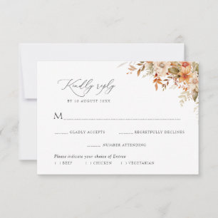 boho autumn fall florals meal choice RSVP card