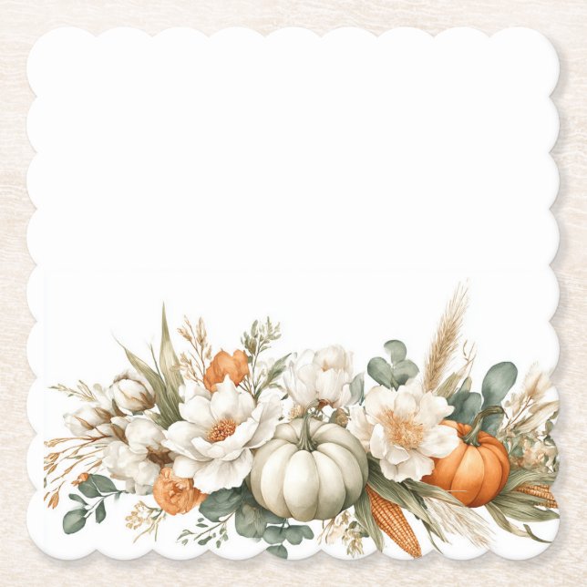 Boho Autumn Floral Arrangement Paper Coaster (Front)