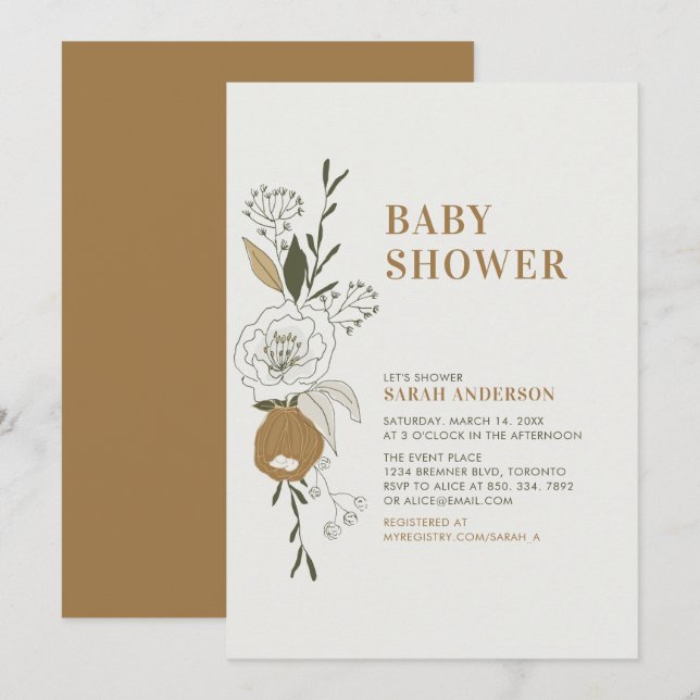 Boho Autumn Floral Baby Shower Invitation (Front/Back)