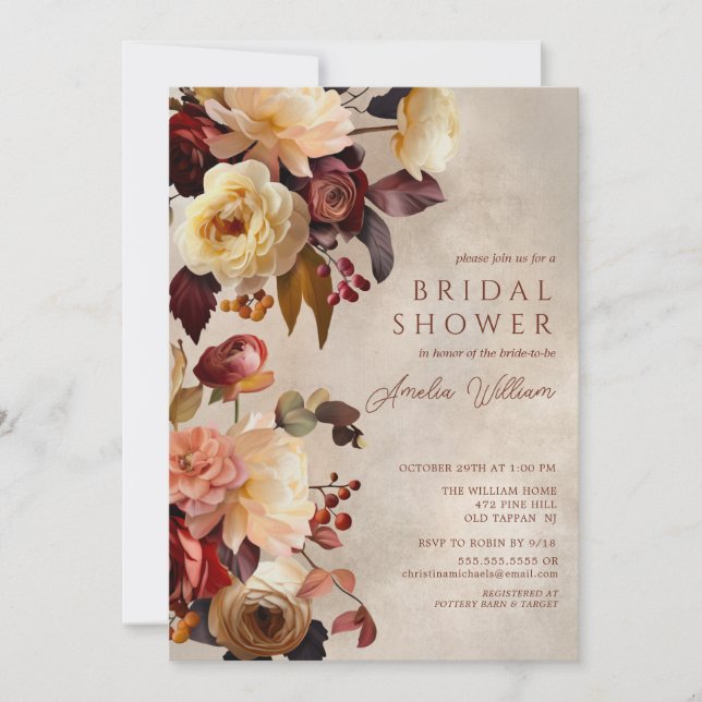 Boho Autumn Floral Bridal Shower Invitation (Front)