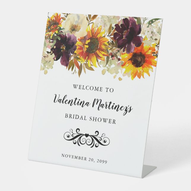 Boho Autumn Floral Bridal Shower Welcome Pedestal Sign (Front)