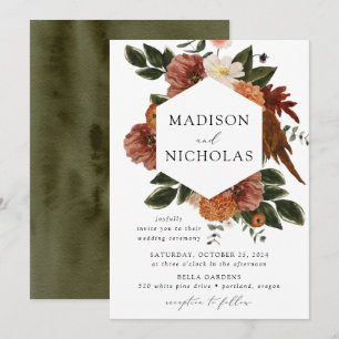 Boho Autumn Floral Frame Wedding Invitation