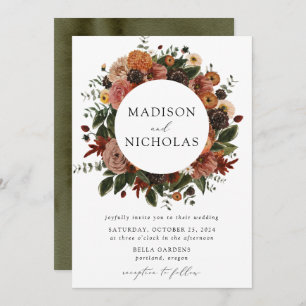 Boho Autumn Floral Frame Wedding Invitation