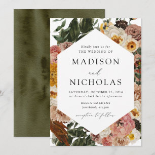 Boho Autumn Floral Geometric Frame Wedding Invitation
