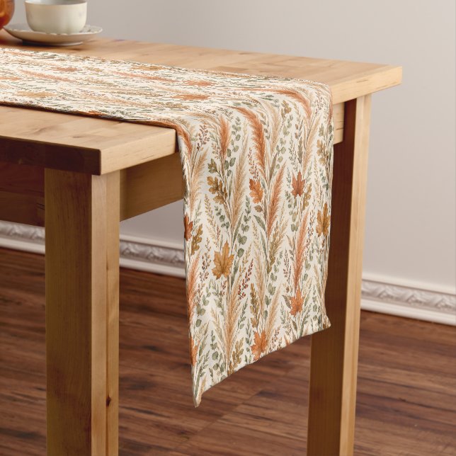Boho Autumn Floral Pampas Grass Botanical Wedding Short Table Runner (In Situ)