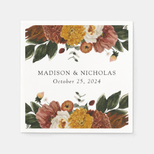 Boho Autumn Floral Personalized Wedding Napkin