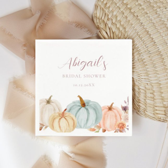 Boho Autumn Floral Pumpkin Bridal Shower Napkin (Creator Uploaded)