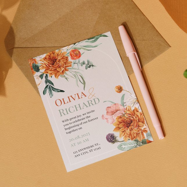 Boho Autumn Floral Watercolor Wedding Invite (Creator Uploaded)