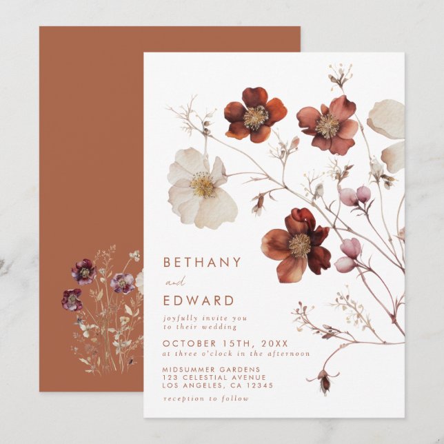 Boho Autumn Floral Wedding Invitation (Front/Back)