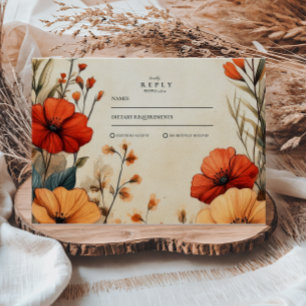 Boho Autumn Floral Wedding RSVP Card