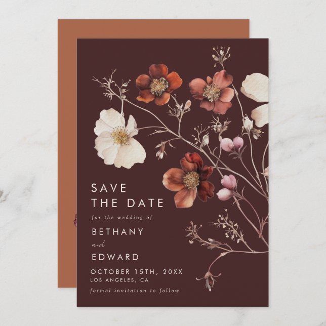 Boho Autumn Floral Wedding Save The Date (Front/Back)