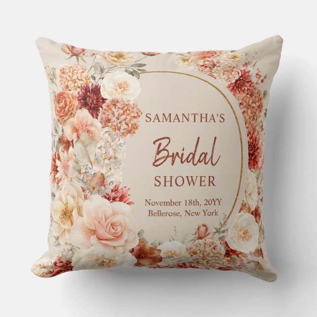 Boho autumn garden spices orange beige rust throw pillow (Front)