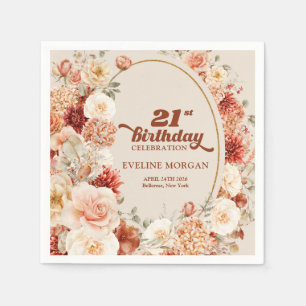 Boho autumn garden spices orange tan 21st birthday napkin