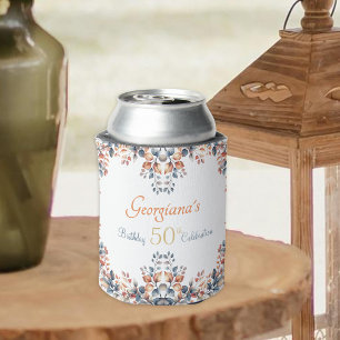 Boho Autumn Leaves 50th Birthday Can Cooler