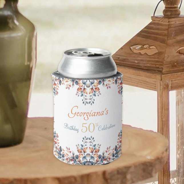 Boho Autumn Leaves 50th Birthday Can Cooler (Creator Uploaded)