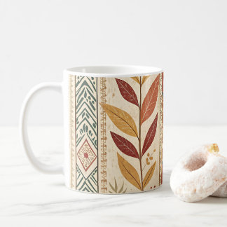 Boho Autumn Leaves and Tribal Pattern Coffee Mug