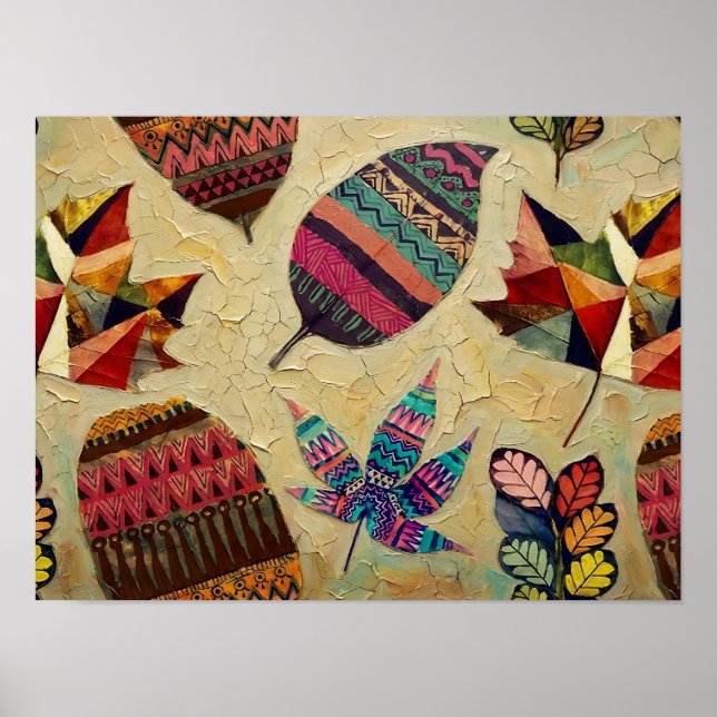 Boho Autumn Leaves Pattern Art Poster (Front)