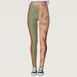 Boho Autumn Leaves Striped Leggings