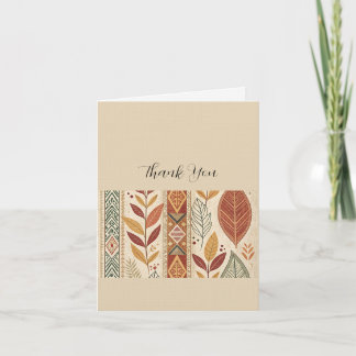 Boho Autumn Leaves Tribal Pattern Thank You Card