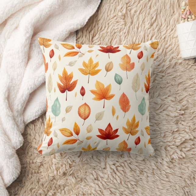 Boho Autumn Pattern Warm Cozy Fall Aesthetic Throw Pillow (Blanket)