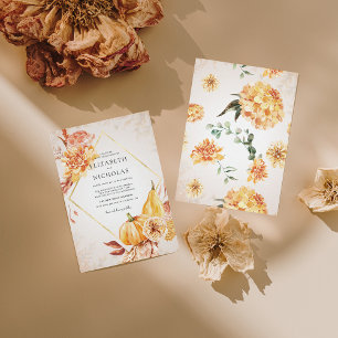 Boho Autumn Pumpkin Floral Wedding Invitation