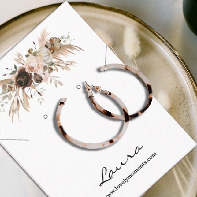 Boho Autumn Pumpkin Stud Earring Business Card (#zazzlemade #falldisplaycard #fallfloral #whitepumpkin #autumncard)