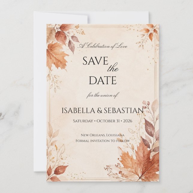 Boho Autumn Wedding Save The Date (Front)
