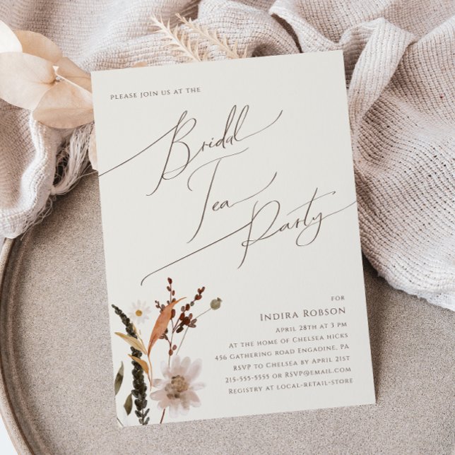 Boho Autumn Wildflower | Beige Bridal Tea Party Invitation (Creator Uploaded)