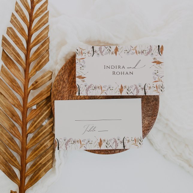 Boho Autumn Wildflower | Beige Flat Wedding Place Card (Creator Uploaded)